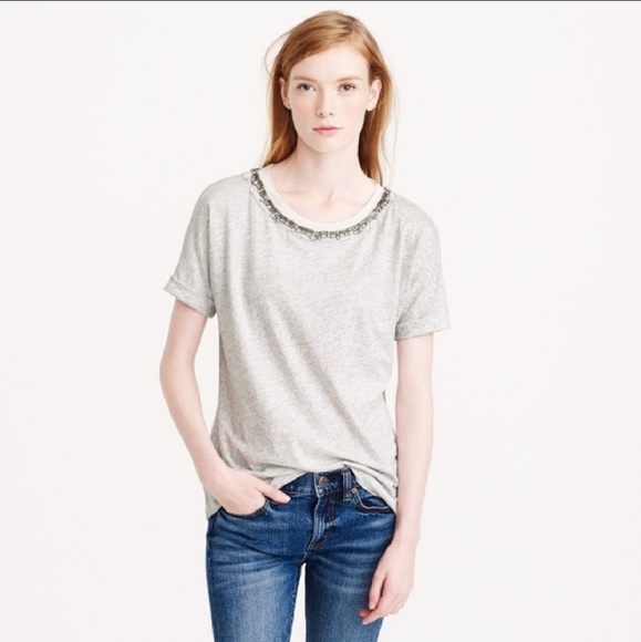 J. Crew Tops - J.CREW Jewels neck roll sleeves tee